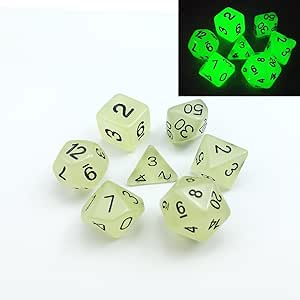 White  Glow in the Dark Polyhedral Dice Set