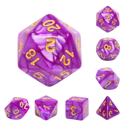 Pearl Dark Purple (Gold Font) Polyhedral Dice Set