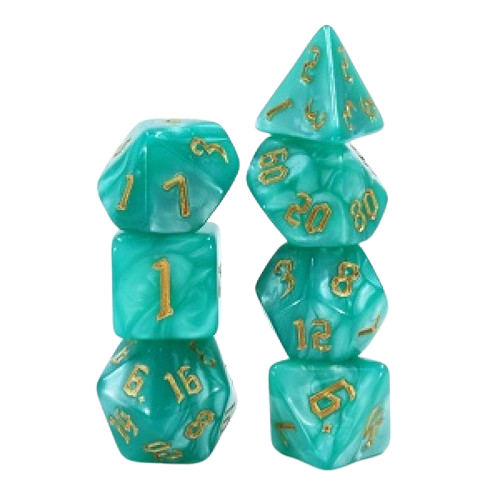 Pearl Sea Green (Gold Font) Polyhedral Dice Set